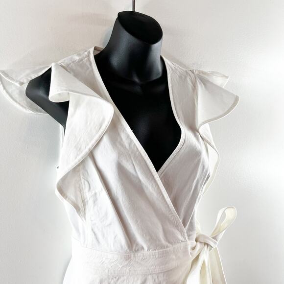 A.L.C Sidelle Linen Blend Wrap Ruffle Sleeve Mini Dress White 4 - Picture 11 of 13